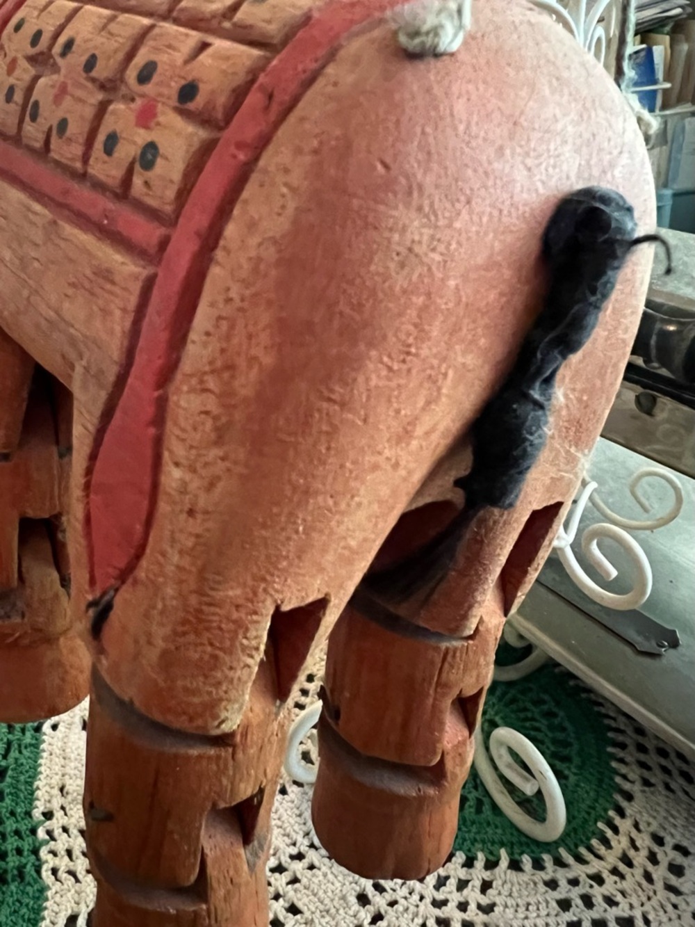 Vintage Ornate Hand-Carved Wooden Elephant Mariannette Toy - Picture 5 of 7